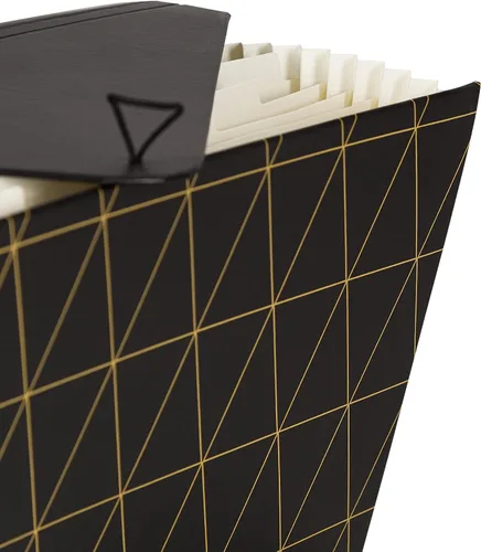 Vista 5 de U Brands Carpeta de archivos expandible de 13 bolsillos, suministros de oficina, geometría negra y dorada, herrajes de latón, certificado FSC