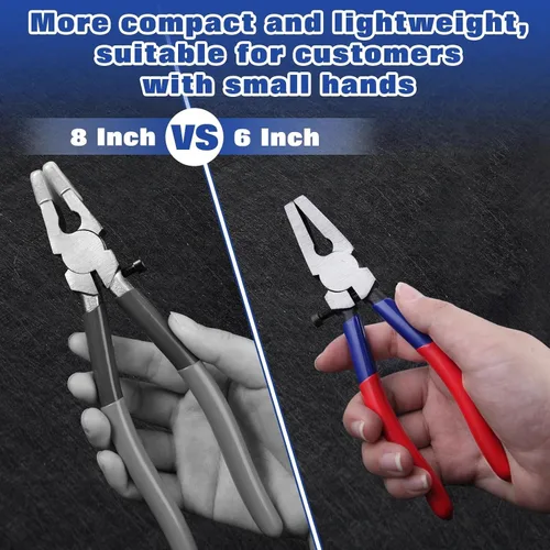 Vista 5 de Alicates de vidrio de 6 pulgadas con puntas de goma, alicates para llavero de mandíbula plana, herramientas de vitrales, herramienta de rotura
