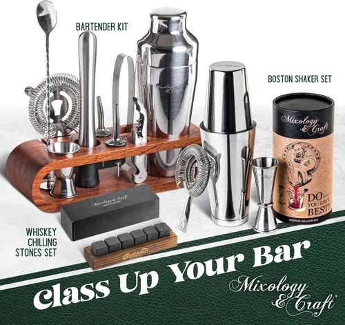 Vista 9 de Mixology & Craft - Juego de 10 piezas metálicas para bar con madera de caoba