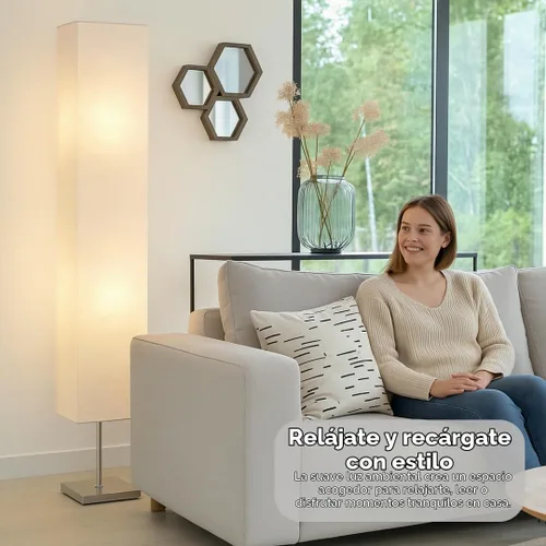 Vista 2 de LIGHTACCENTS Juego de 2 lámparas de pie de papel de arroz - Lámparas de pie modernas con base cromada y pantallas de papel blanco - Iluminación