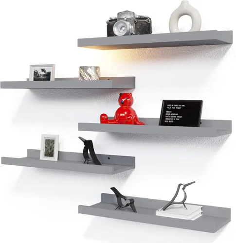 Vista 14 de RICHER HOUSE Juego de 3 estantes flotantes para pared, estantes negros de 16 pulgadas para montar en la pared con borde para almacenamiento, estante