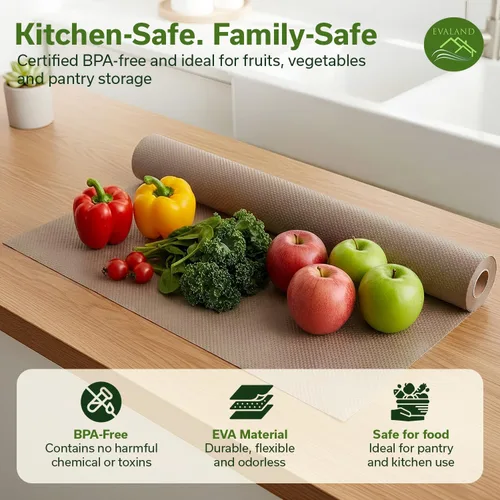 Vista 6 de EVALAND Revestimientos de estantes para gabinetes de cocina sin adhesivo de 12" x 33 pies, color beige, forro para cajones antideslizante, lavable