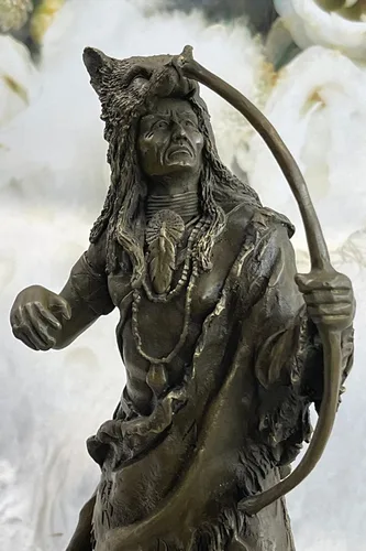 Vista 6 de Indian Native American Art Chief Eagle Portrait Bust Bronze Marble Statue Large Brilliance Sculpture Hot Cast by Think Bronze