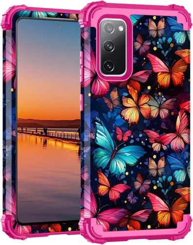 Vista 26 de Hocase Funda para Galaxy S20 FE 5G, Protección resistente a prueba de golpes, goma de silicona suave + parachoques de plástico duro, funda