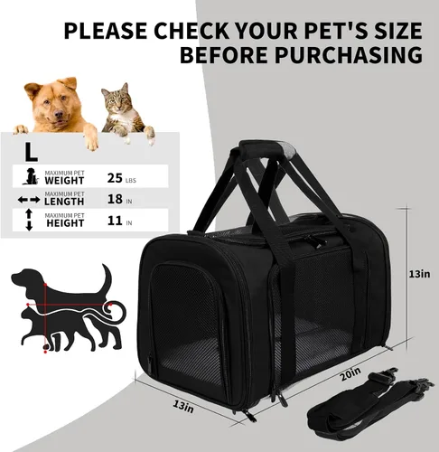 Vista 5 de Transportadores de mascotas de lados suaves para gatos, perros de menos de 15 libras, aprobado por la TSA aerolínea con 4 ventanas ventiladas
