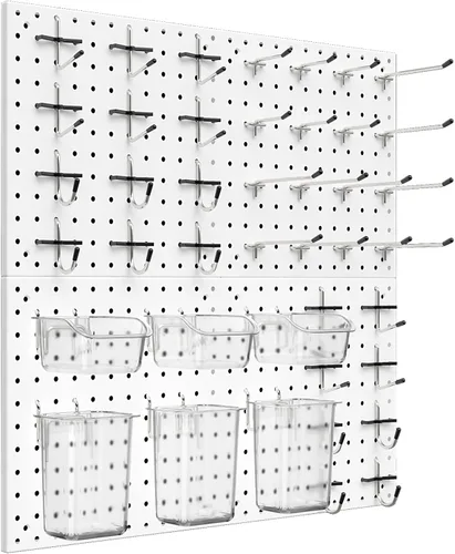 Vista 9 de Kit de Tablero de Clavijas Daanxw, Incluye Tablero y Accesorios, con Ganchos y Contenedores, Organizador de Pared para Oficina, Exhibición de Negro