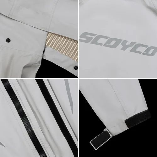 Vista 2 de Scoyco Traje de lluvia para motocicleta, chaqueta y pantalones reflectantes para lluvia