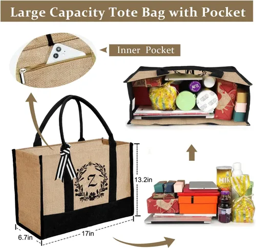 Vista 63 de Bolsa de mano personalizada de yute para mujeres, regalos para el día de la madre, regalo de Navidad de cumpleaños para mujeres y amigas