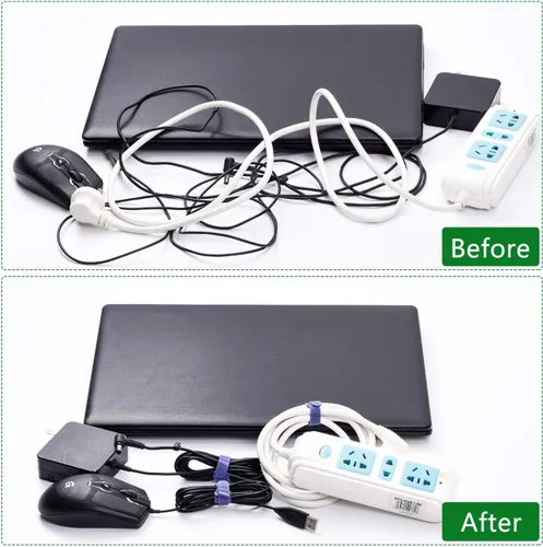 Vista 5 de OneLeaf 60 Piezas Bridas de Cable Reutilizables de Sujeción con Gancho y Bucle, Correas de Cable Multiusos Bridas de Alambre Gestión de Cables