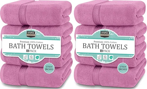 Vista 16 de Toallas de baño de algodón de lujo de 700 GSM (4 unidades, 27 x 54 pulgadas) por Utopia, Beige Premium Lightweight Ring Spun Cotton Towels