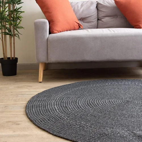 Vista 7 de Alfombra trenzada para interiores y exteriores, para cocina/sala de estar, reversible, lavable, color gris y negro, 4 x 6 pies, ovalada