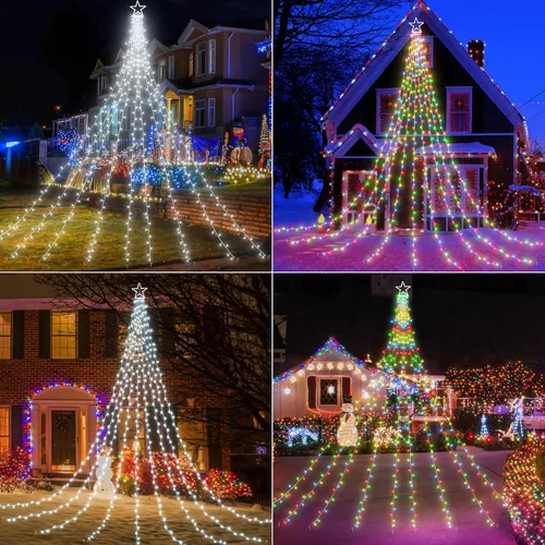 Vista 8 de Flacchi Luces de Navidad para Exteriores con Control Remoto - 16.7 Pies Luces de Decoración de Árbol en Cascada Luces de Cadena de Estrella