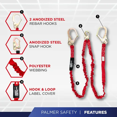 Vista 4 de Palmer Safety Kit de arnés de seguridad para protección contra caídas I Arnés de construcción + varios cordones + extensor de anillo en D