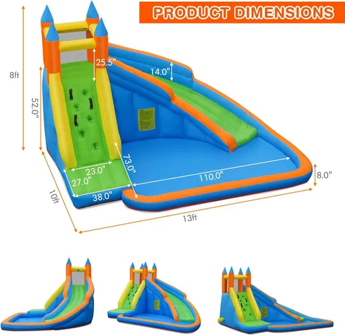Vista 2 de Costzon - Tobogán acuático inflable, parque de toboganes gigantes inflables para niños, diversión al aire libre en el patio trasero, con soplador