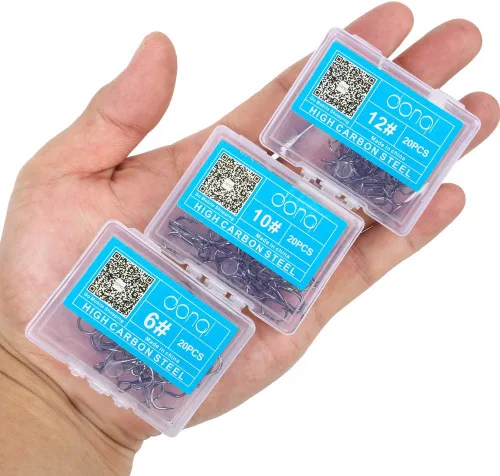 Vista 6 de DONQL Anzuelos de pesca Gancho de agudos de acero de alto carbono Ganchos agudos Super Sharp Solid Triple Barbed Fish Hook