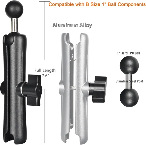 Vista 2 de VAUBORTTI Brazo de doble enchufe de 1 pulgada con adaptador de bola doble, brazo de extensión de aleación de aluminio para tamaño RAM B, se adapta a