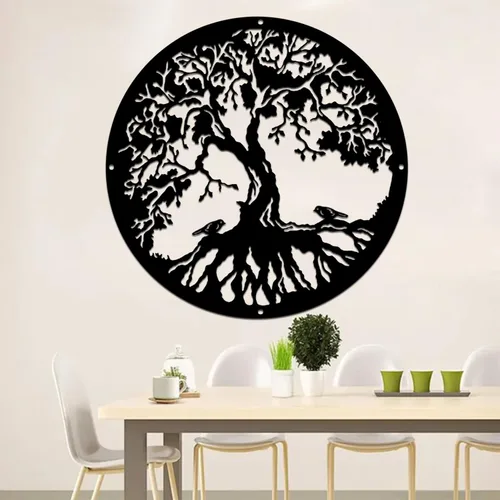 Vista 3 de Decoración de pared metálica de bienvenida con árbol de la vida 04, letrero de metal personalizado para montaje en pared, arte metálico, decoración