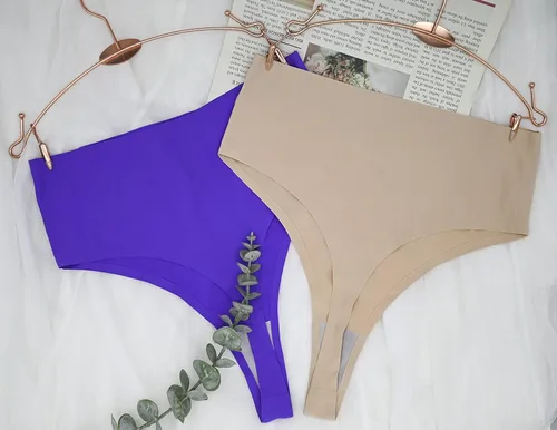 Vista 7 de Tanga de algodón acanalado transpirable sin costuras de cintura alta para mujer, ropa interior de talla grande