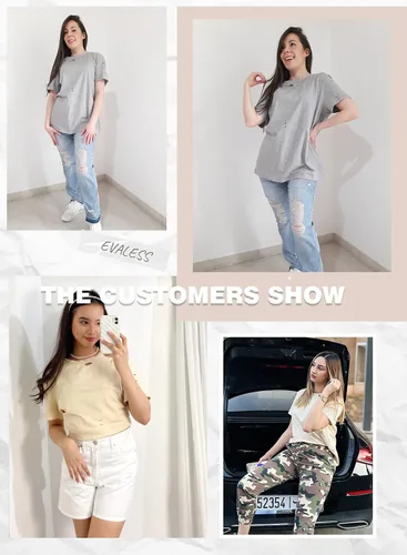Vista 4 de EVALESS Camisetas de manga corta de verano para mujer, de moda, holgadas, casuales, sexy, cuello redondo, de algodón, básicas, camisetas