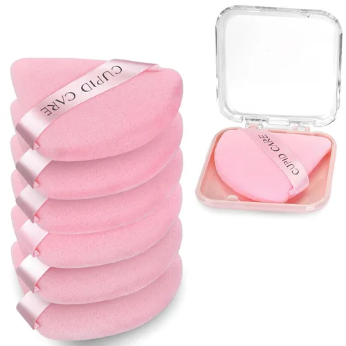 Vista 14 de 6 Piezas Borlas de Polvo Triangulares con 2 Estuches de Viaje, Borlas de Polvo Fijador para Polvo Facial y Base de Maquillaje, Borla de Maquillaje