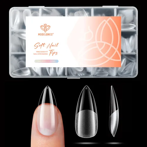 Vista 17 de Modelones Puntas de uñas cortas de almendra, 360 unidades, transparentes
