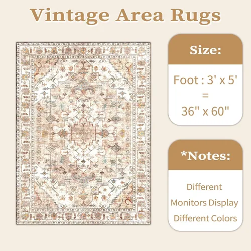 Vista 303 de SERISSA - Tapetes florales vintage, antideslizante, lavable, pequeño, ultrasuave, bohemio, de pelo bajo, para entrada, interiores, habitación