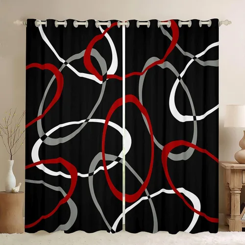 Vista 9 de Cortinas de oscurecimiento rojas y negras (2 paneles, 38 x 45 pulgadas), cortinas de panal para dormitorio, sala de estar, decoración de niños