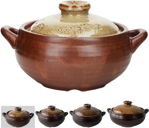 Vista 10 de Olla Coreana [Buncheong] Esmaltado en Loza Natural Ttukbaegi, Olla de Cerámica de Arcilla Natural, Olla de Loza Resistente al Calor, Tazón de Piedra