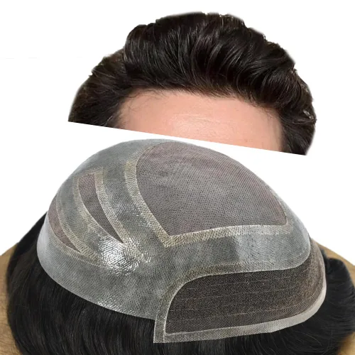 Vista 13 de Sistema de reemplazo de cabello humano para hombre, sistema de cabello fino mono para hombre, pelo de tupé recubierto de poliuretano para hombres