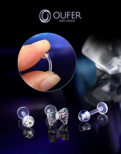 Vista 3 de OUFER 3 piezas de joyería de plástico para piercing de hélice, retenedores de piercing de labio transparente para cirugía, lindos anillos de labio
