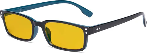 Vista 7 de Eyekepper Anteojos de lectura para computadora con marco rectangular clásico, con bisagras, lentes teñidas de naranja