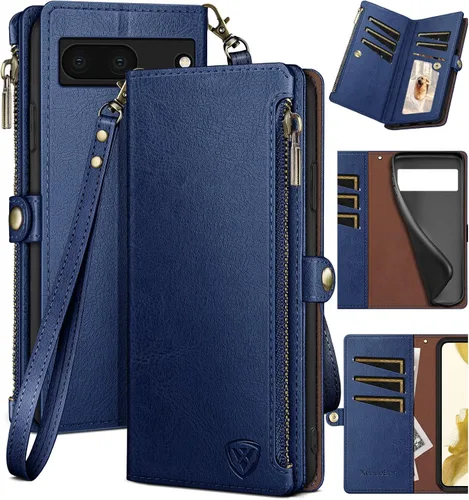 Vista 9 de XcaseBar Funda tipo cartera para Samsung Galaxy S20 FE con cremallera y tarjetero de crédito [bloqueo RFID], funda de piel sintética con tapa