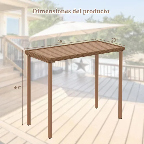 Vista 3 de Tangkula Mesa de bar para patio, marco de metal rectangular resistente, mesa de altura de mostrador de 48 pulgadas, para patio trasero, piscina