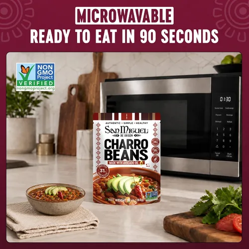 Vista 6 de Frijoles Charro para microondas San Miguel con chorizo, 1.09 oz de proteína