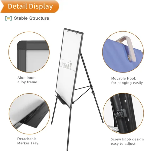 Vista 4 de VIZ-PRO Caballete magnético para pizarra blanca negro, 36 x 24 pulgadas, pizarra portátil de borrado en seco, altura ajustable para escuela, oficina