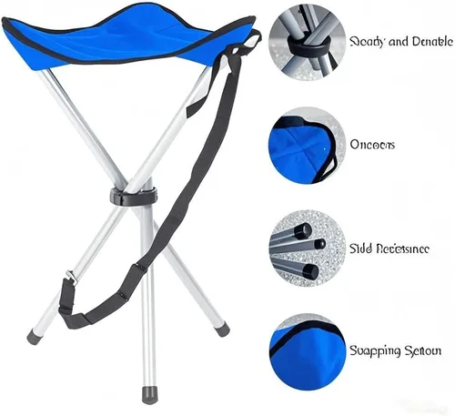 Vista 6 de Taburete plegable de campamento, sillas plegables de 16.5 pulgadas, asiento de trípode portátil, silla alta de viaje al aire libre para camping