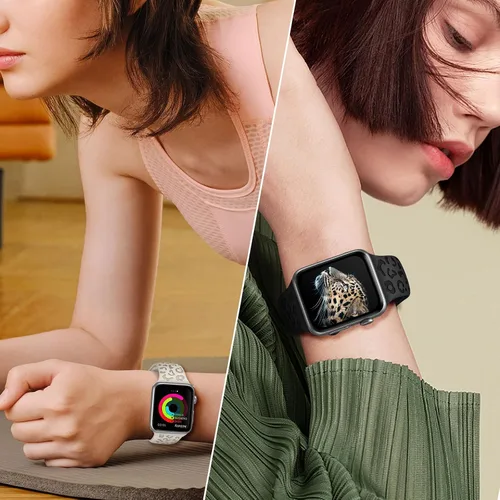Vista 4 de Correas deportivas de silicona con grabado de leopardo para Apple Watch Band de 1.575 in 1.496 in 1.614 in 1.654 in 1.732 in 1.772 in 1.811 in 1.929