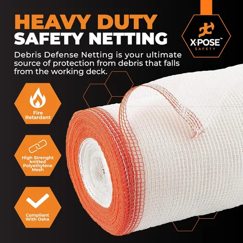 Vista 3 de Red de seguridad para construcción Xpose 8.5' x 150', 1/4" Mesh Scaffold Safety Net, Temporary Material Roll, Visibility Fence, Heavy-Duty Fire