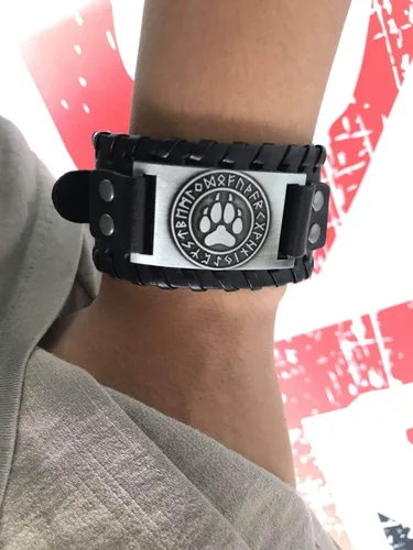 Vista 5 de Pulsera vikinga ajustable de runa nórdica vintage pulsera gótica para celta pagano