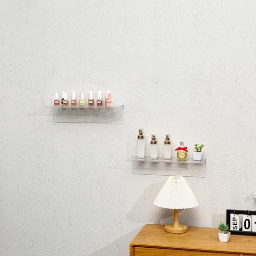 Vista 7 de CY craft Estantes flotantes transparentes, 2 estantes decorativos de almacenamiento de pared con ganchos de toalla desmontables, estantes acrílicos