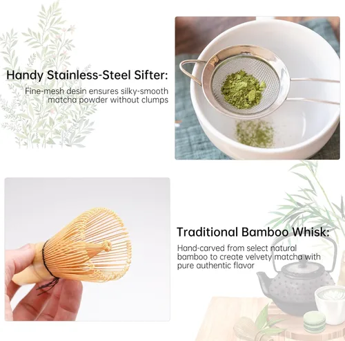 Vista 10 de Juego de batidor de matcha verde, 5 piezas, batidor y tazón de matcha (Chawan) con cuchara de matcha y tamizador, kit de matcha para ceremonia