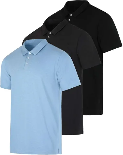 Vista 14 de Real Essentials 3 Pack: Polo de manga corta de jersey de algodón transpirable de secado rápido para hombre casual