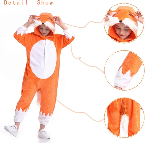 Vista 2 de Disfraz unisex de animales para niños pijamas de animales con capucha para niños disfraz de Halloween para niños y niñas