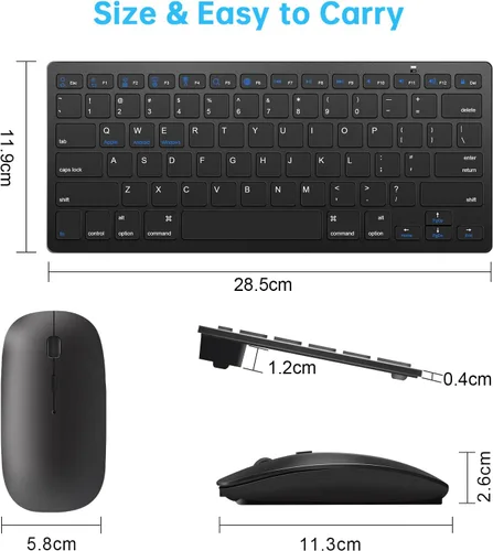Vista 6 de Juego de teclado y mouse Bluetooth inalámbricos, teclado y mouse inalámbricos delgados y silenciosos, compatible con Negro