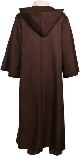Vista 2 de WYKBPX Conjunto de disfraz de túnica de Halloween, traje de cosplay para Jedi marrón con bata blanca con capucha, Marrón con Blanco
