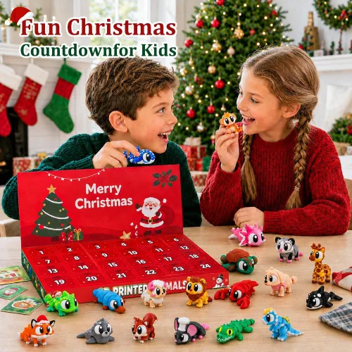 Vista 5 de JOICEE Calendario de Adviento de Navidad 2026 con mini juguetes de animales Rojo