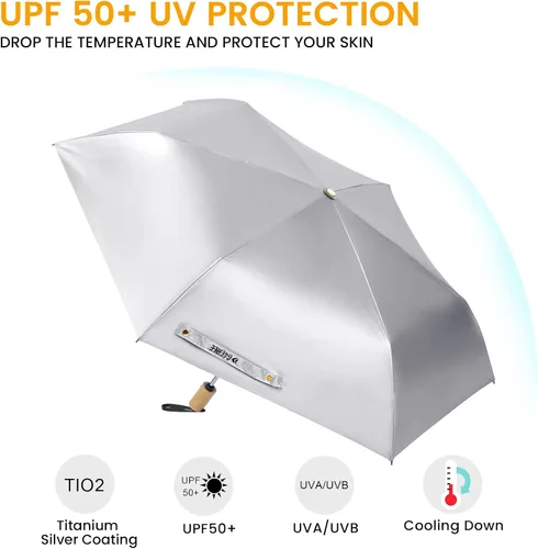 Vista 2 de G4Free Paraguas de viaje con protección UV UPF 50+ con mango de madera, 42 pulgadas, ligero, para sol, lluvia, plegable, cierre automático