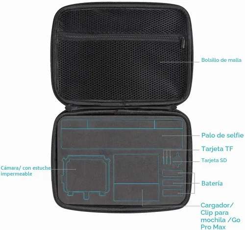 Vista 5 de Funda de transporte impermeable compatible con GoPro Hero 12/11/10/9/8/7/(2018)/6/5 Negro, DJI Osmo Action, AKASO/Campark/YI Action Camera y más