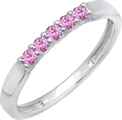 Vista 167 de Dazzlingrock Collection Anillo de boda redondo de 5 piedras preciosas o diamantes para mujer en oro macizo de 10 K/14 K/18 K