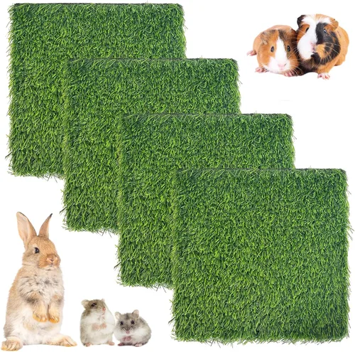 Vista 6 de Hamiledyi 2 alfombrillas artificiales de pasto de conejo de 11.8 x 11.8 pulgadas, reutilizables, almohadillas de orina de conejillo de indias